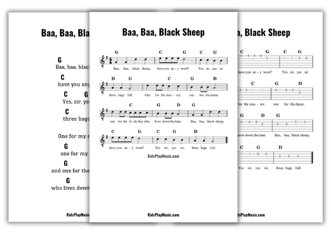 Baa Baa Black Sheep - Guitar Free Download