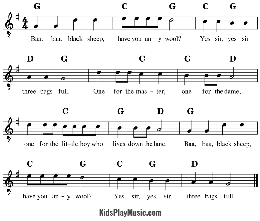 Baa Baa Black Sheep - Guitar Sheet Music
