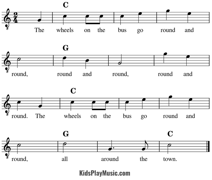 The Wheels on the Bus - Guitar Sheet Music